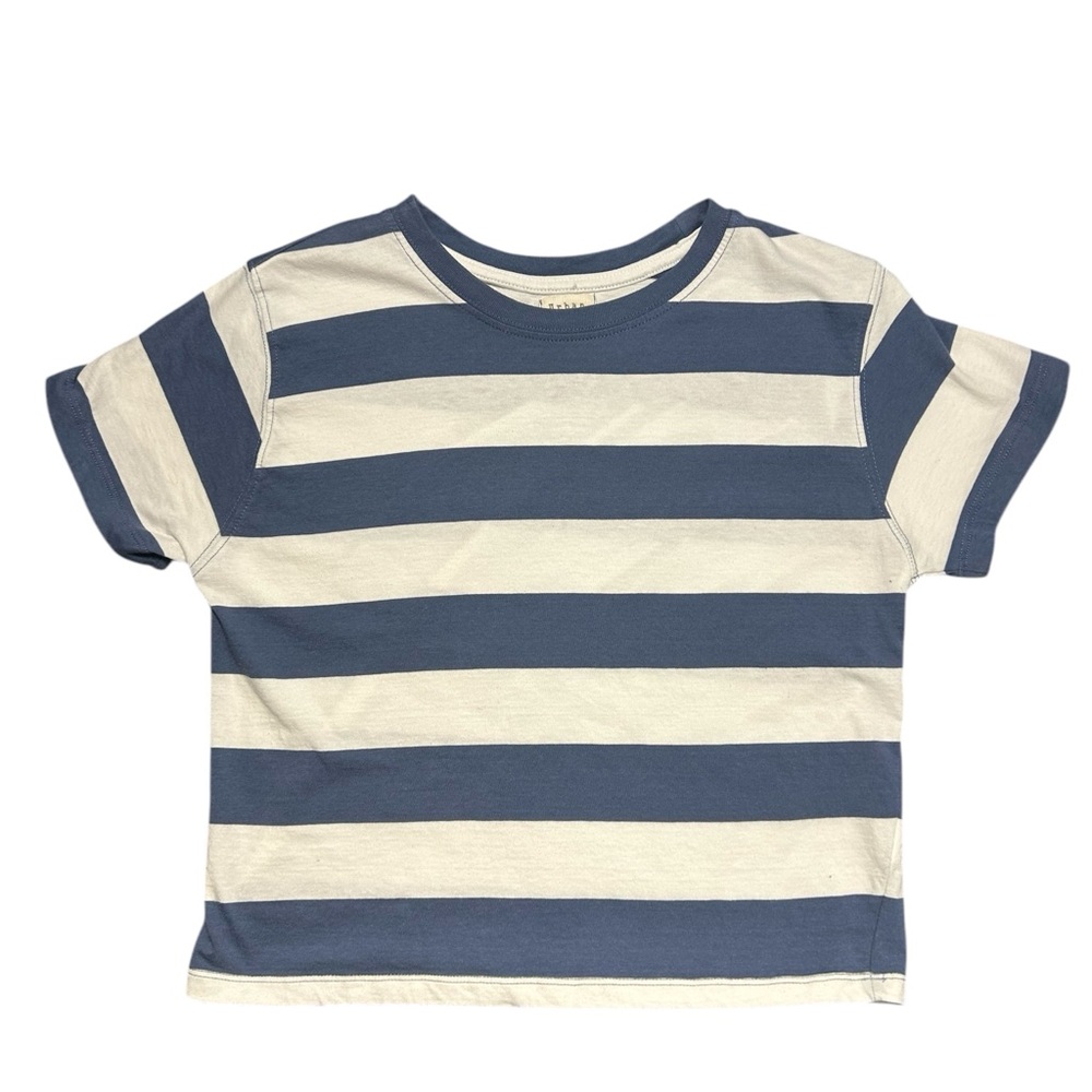 Urban Nation Blue White Striped T Shirt Women’s Large Relaxed Cropped Cotton